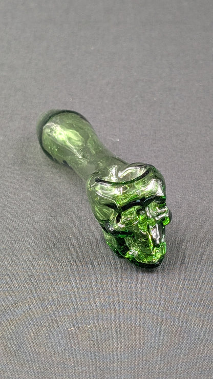 4" Glass Spoon Skull Green