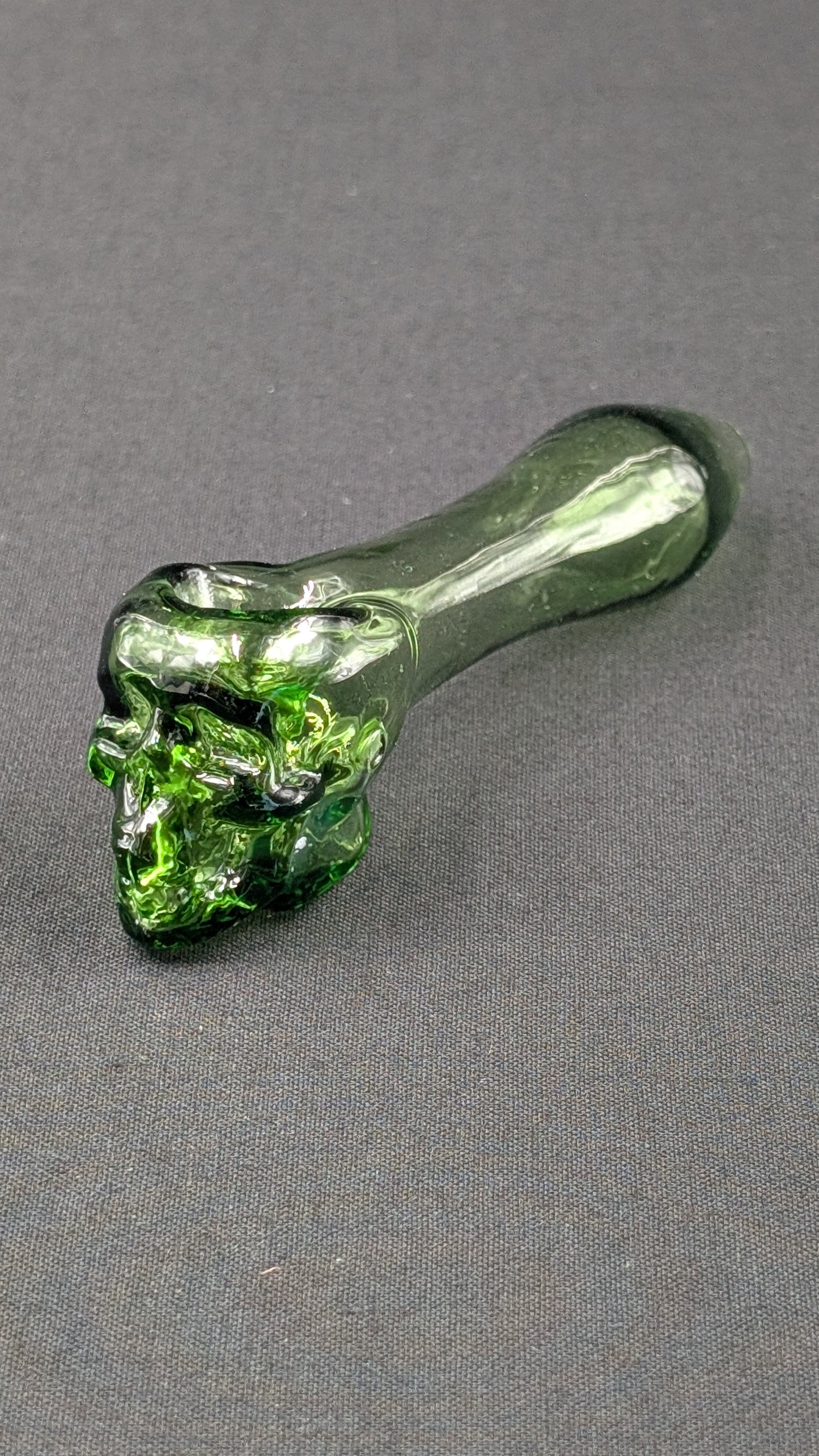 4" Glass Spoon Skull Green
