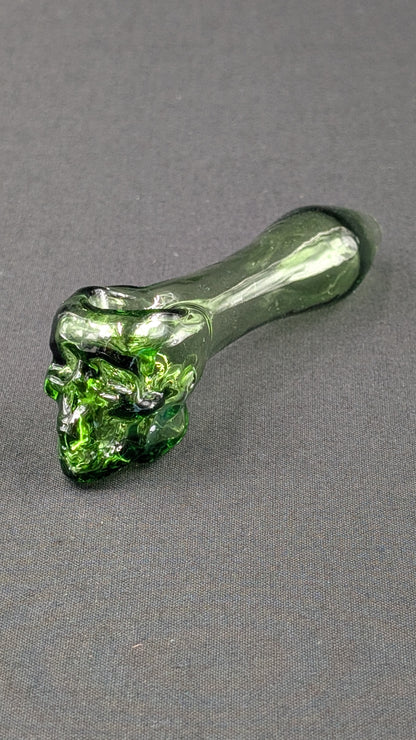 4" Glass Spoon Skull Green