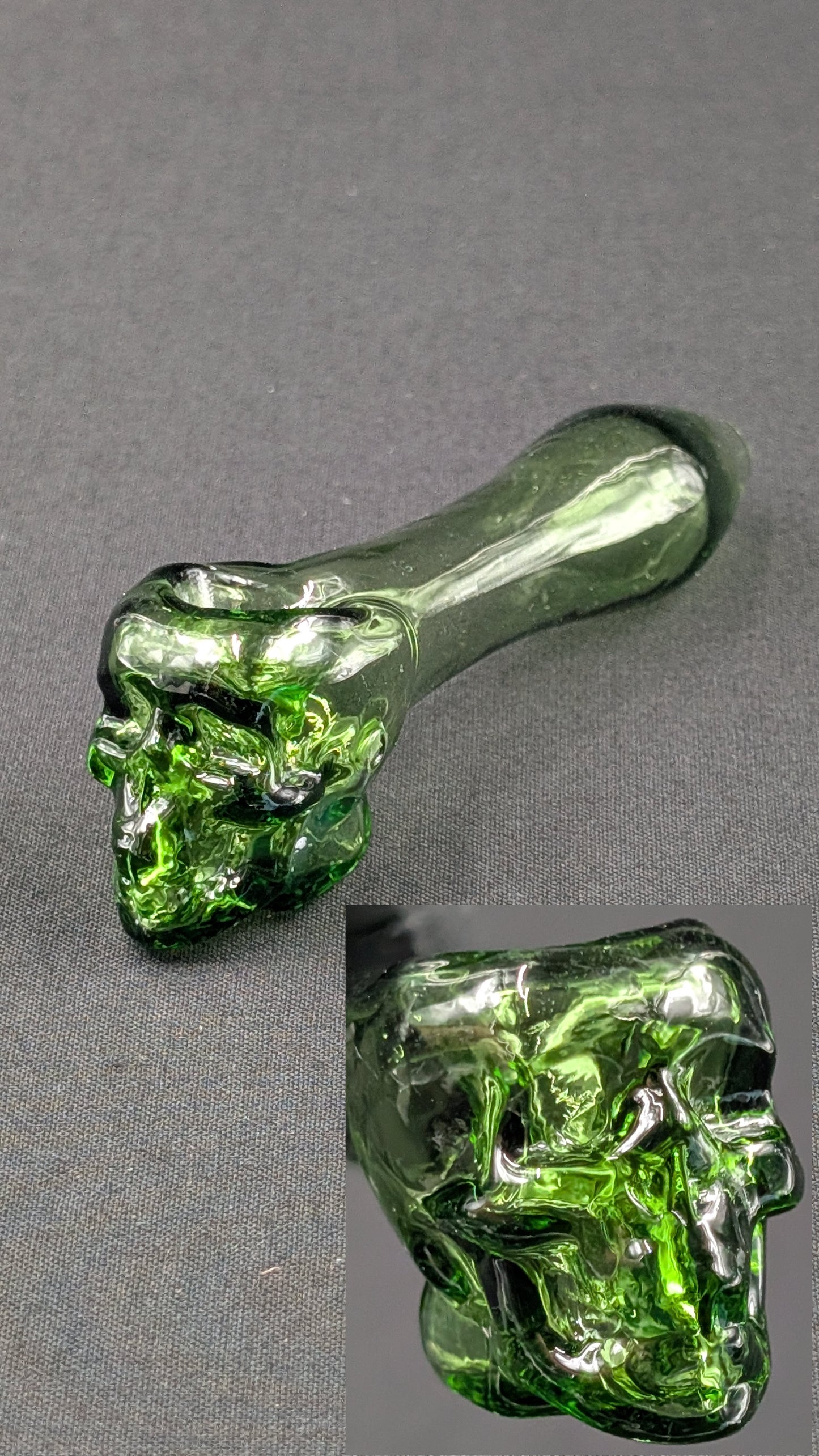 4" Glass Spoon Skull Green