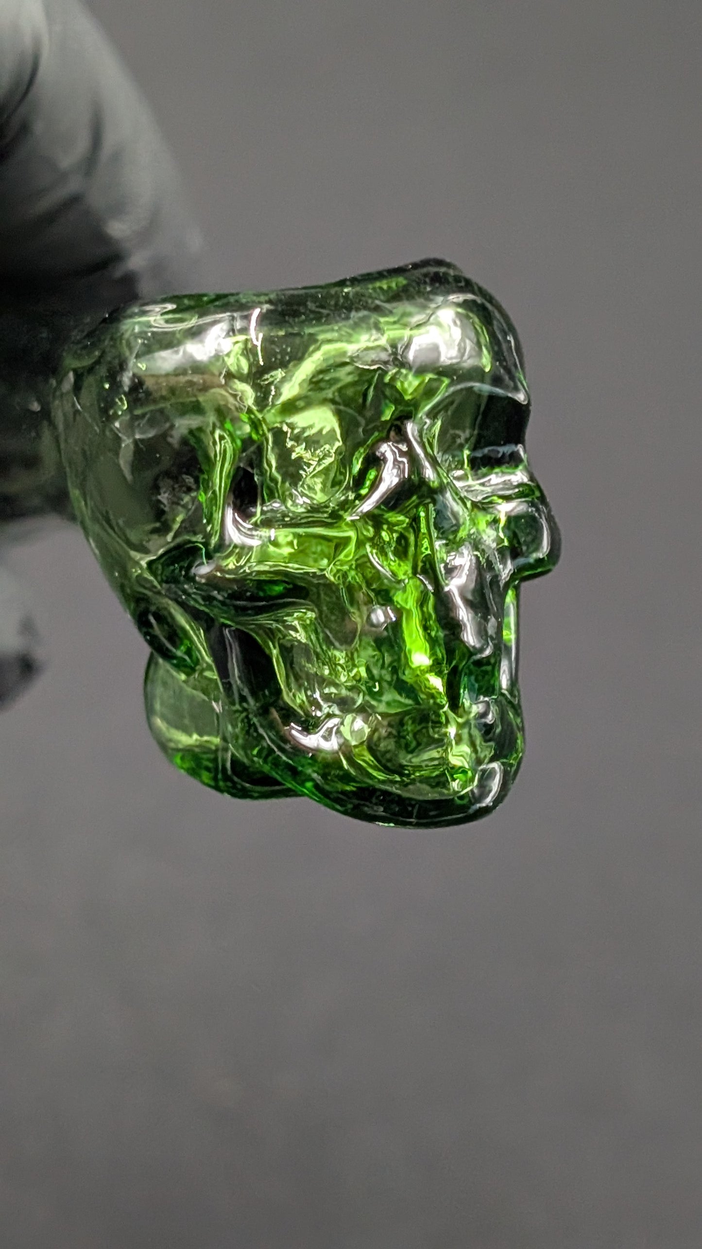 4" Glass Spoon Skull Green