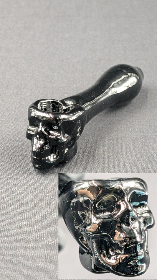 4" Glass Spoon Skull Black