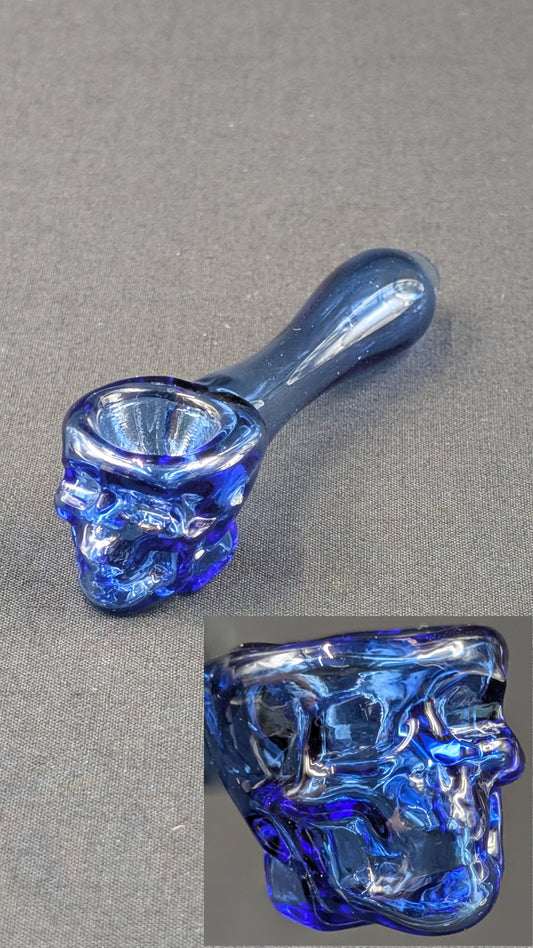 4" Glass Spoon Skull Light Blue