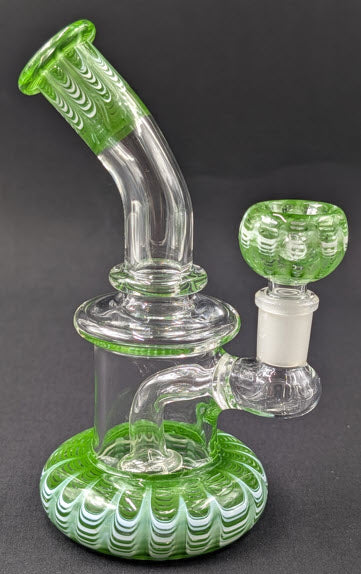 6.5" Glass Water Pipe Bong Bent Neck Perc Green Swirl