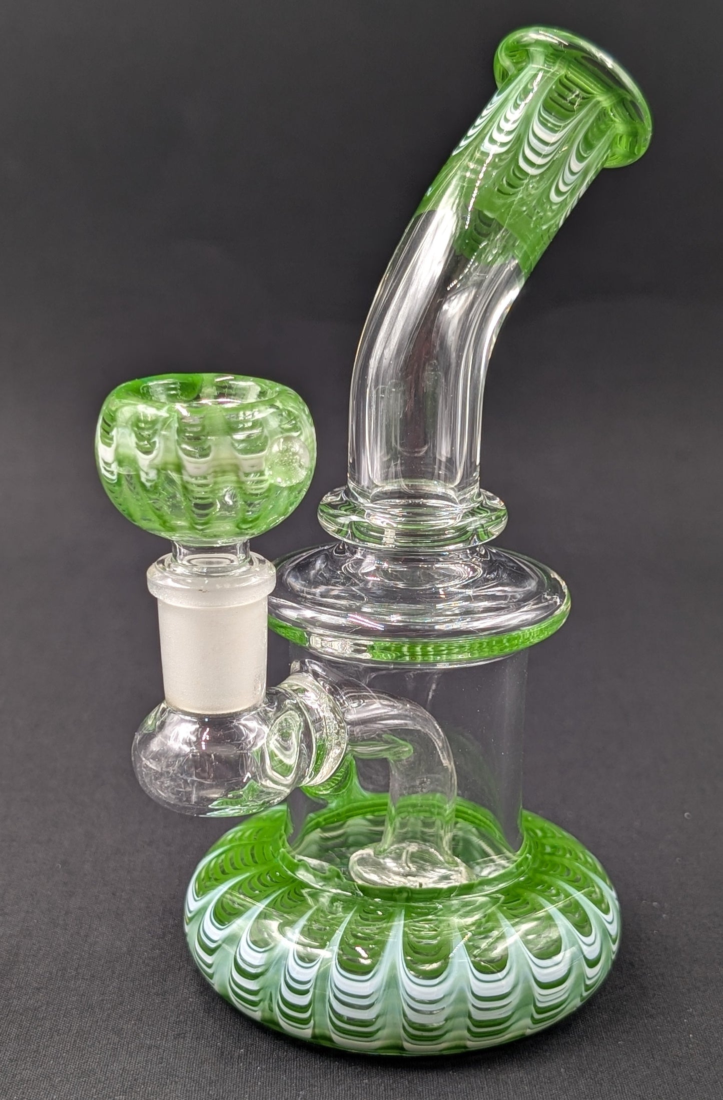 6.5" Glass Water Pipe Bong Bent Neck Perc Green Swirl