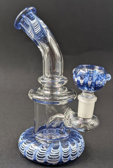 6.5" Glass Water Pipe Bong Bent Neck Perc Blue Swirl