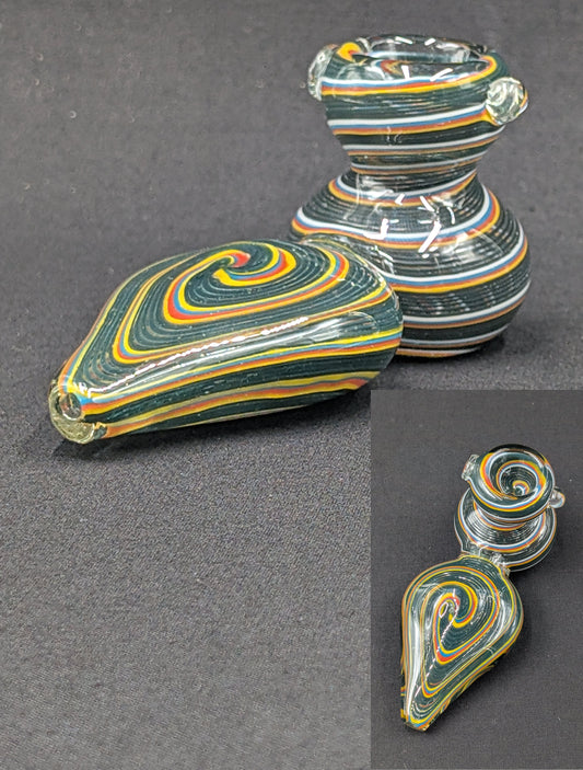 4.5" Glass Spoon Dual Bowls 2 Tier Swirl BK