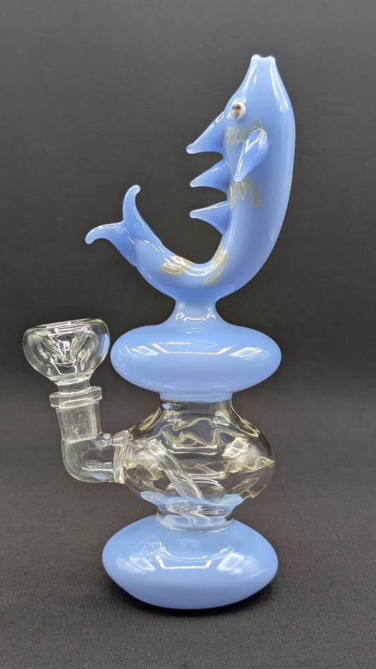 8" Glass Water Pipe Bong Fish Light Blue