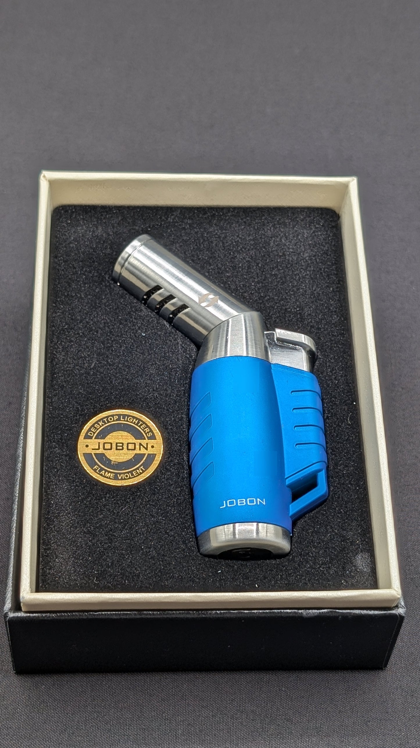 Jobon 3 Jet Torch Butane Lighter with Adjustable Nozzle - Blue
