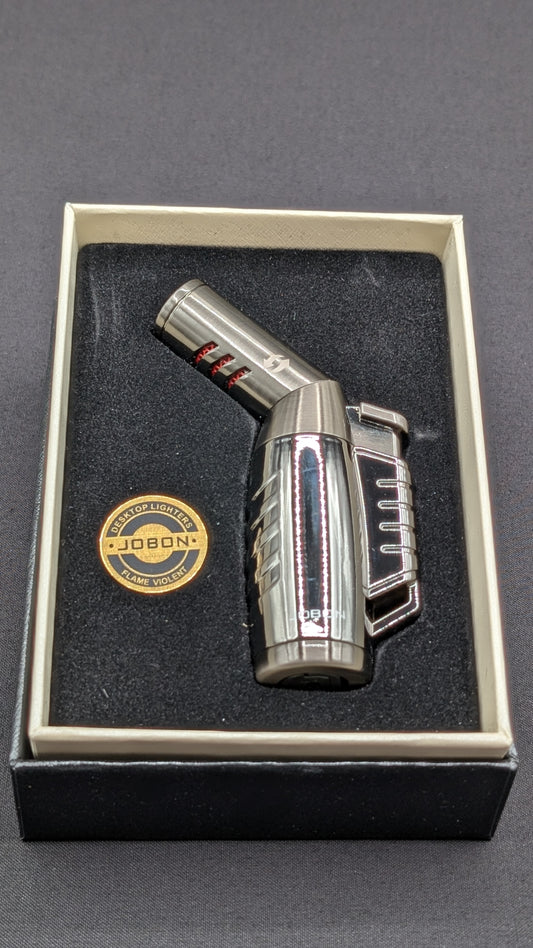 Jobon 3 Jet Torch Butane Lighter with Adjustable Nozzle - Silver