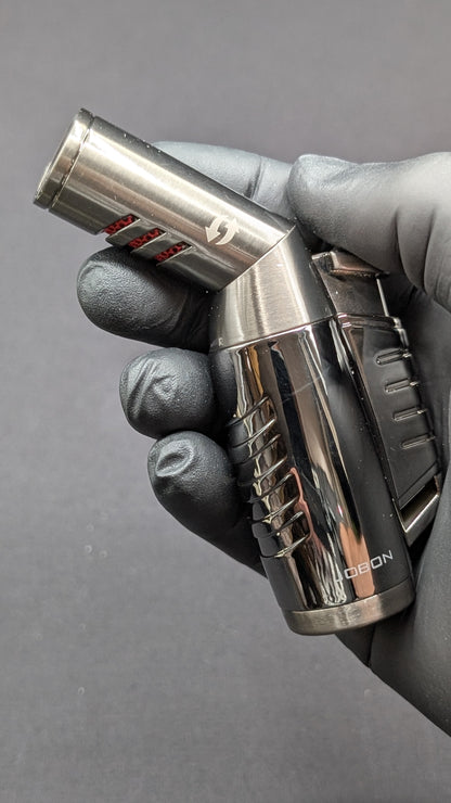 Jobon 3 Jet Torch Butane Lighter with Adjustable Nozzle - Silver