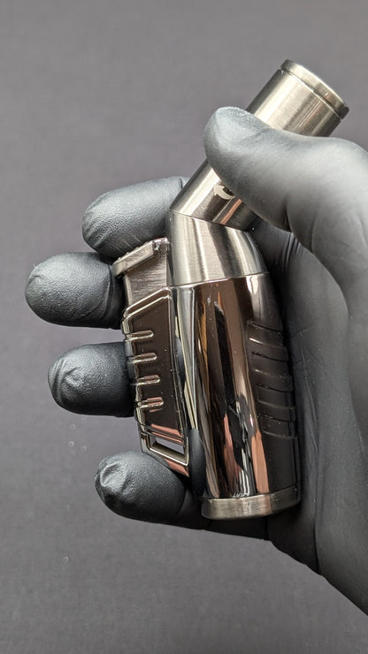 Jobon 3 Jet Torch Butane Lighter with Adjustable Nozzle - Silver