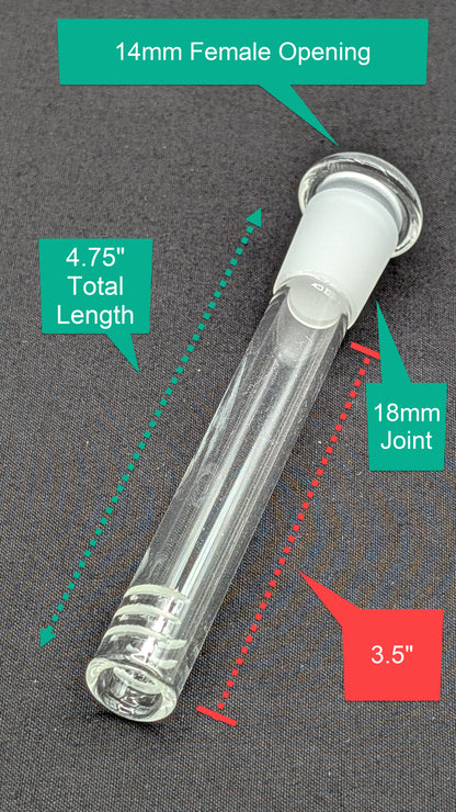 3.5" 6 Cut Glass Downstem 18MM Male to 14MM Female Opening