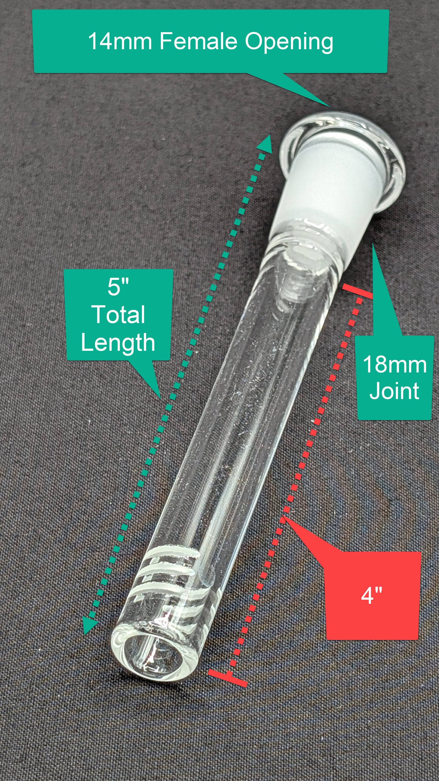 4" 6 Cut Glass Downstem 18MM Male to 14MM Female Opening