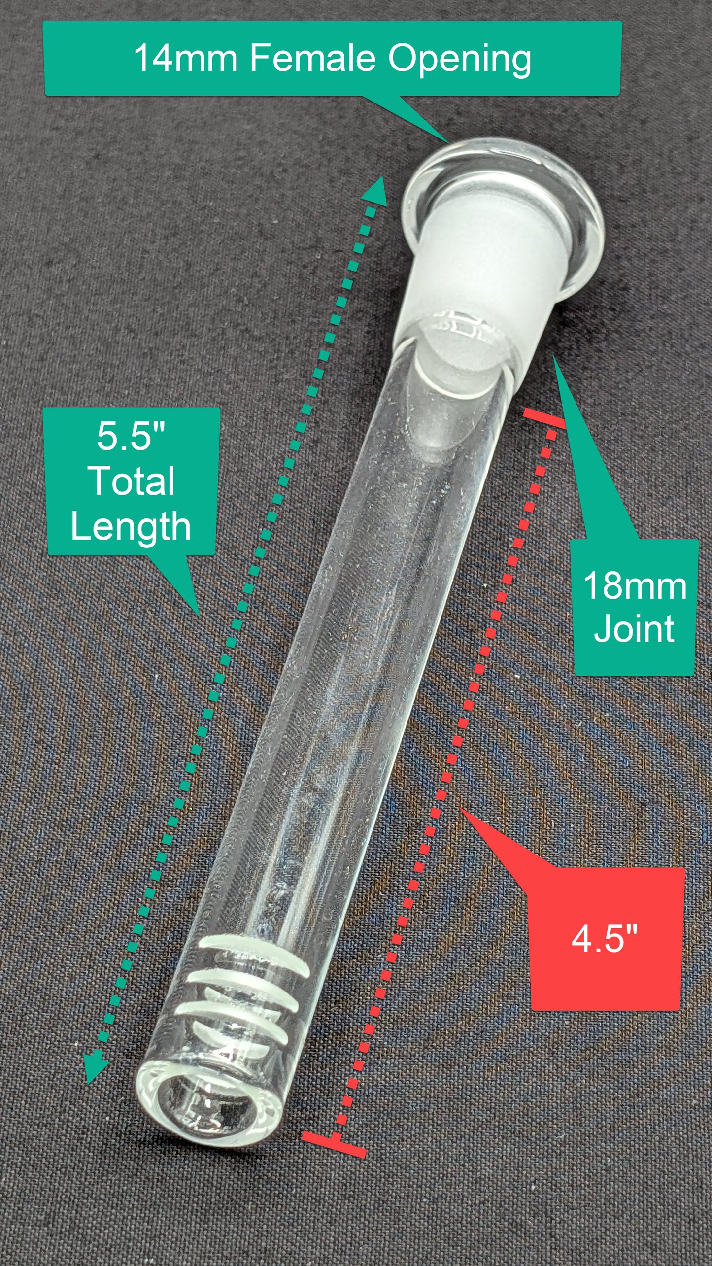 4.5" 6 Cut Glass Downstem 18MM Male to 14MM Female Opening