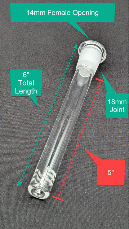 5" 6 Cut Glass Downstem 18MM Male to 14MM Female Opening