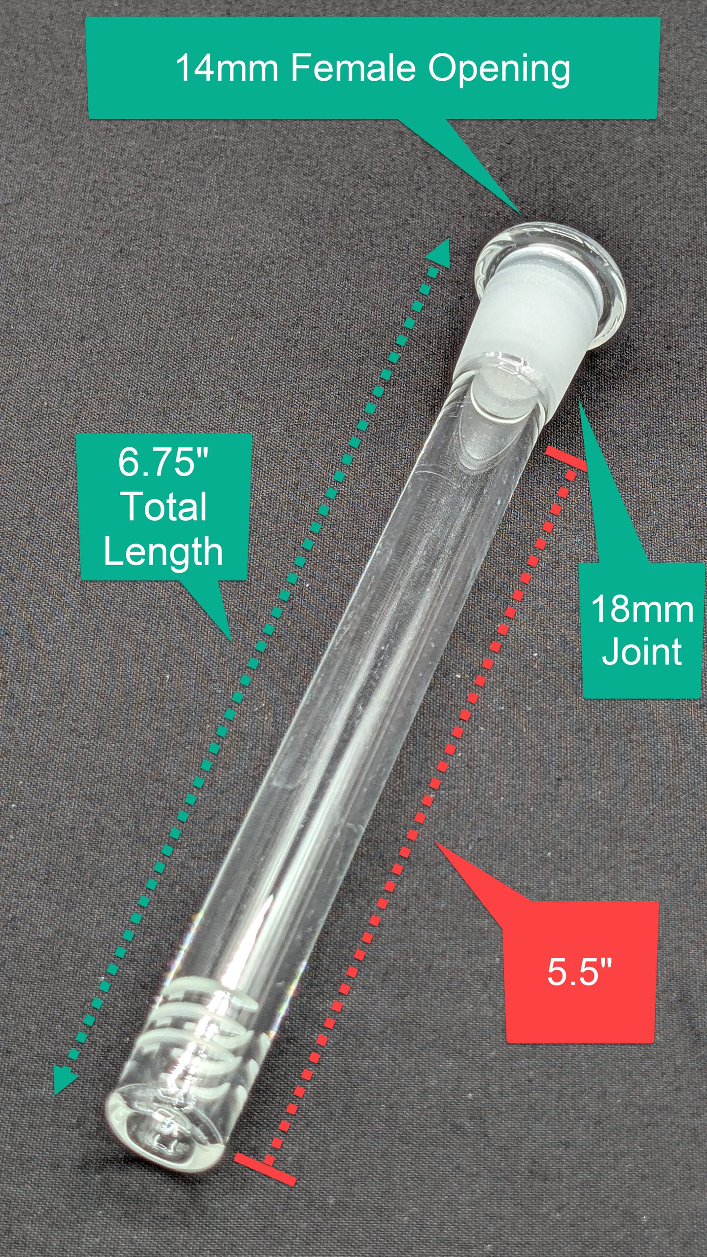 5.5" 6 Cut Glass Downstem 18MM Male to 14MM Female Opening