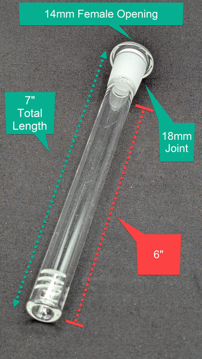 6" 6 Cut Glass Downstem 18MM Male to 14MM Female Opening