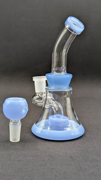 6" Glass Water Pipe Bong Bent Neck Perc Light Blue