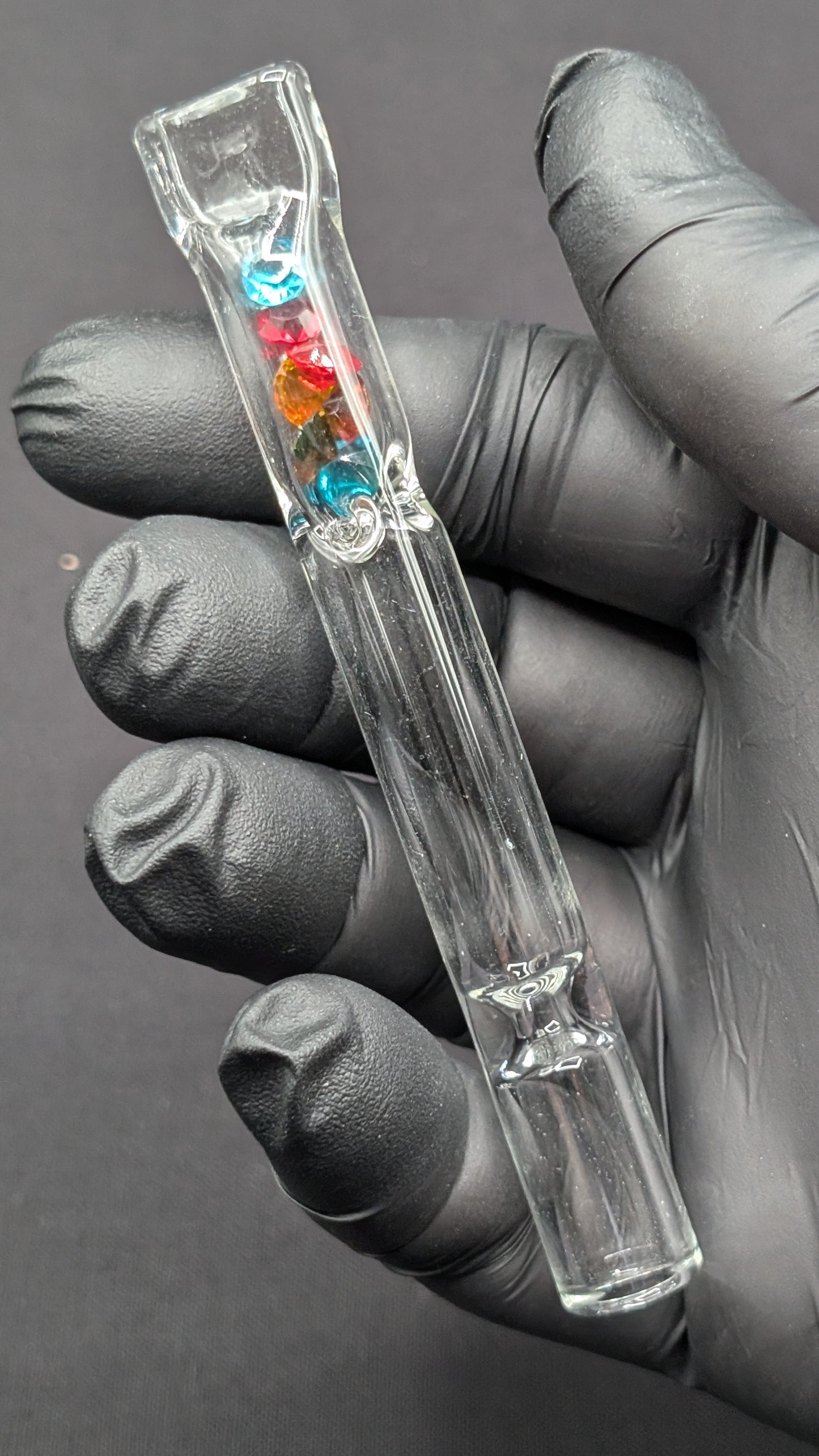 4" Glass One Hitter with Diamond Style Pieces for Smoking  - Pinched Lip