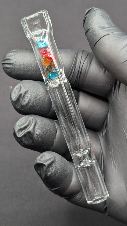 4" Glass One Hitter with Diamond Style Pieces for Smoking  - Pinched Lip