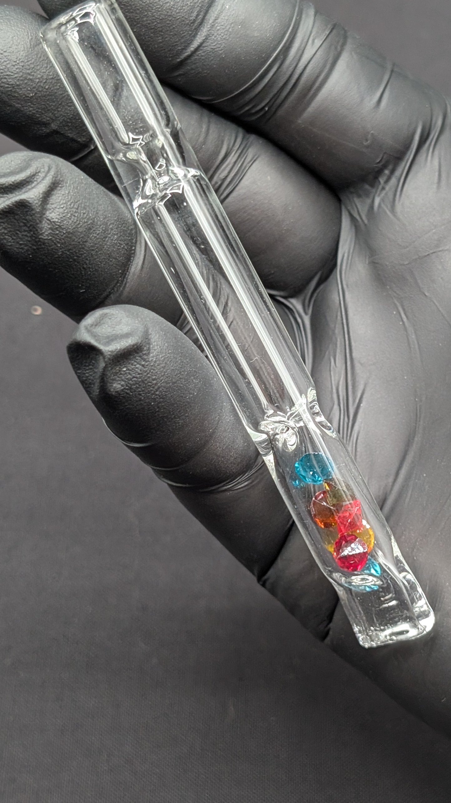4" Glass One Hitter with Diamond Style Pieces for Smoking  - Pinched Lip