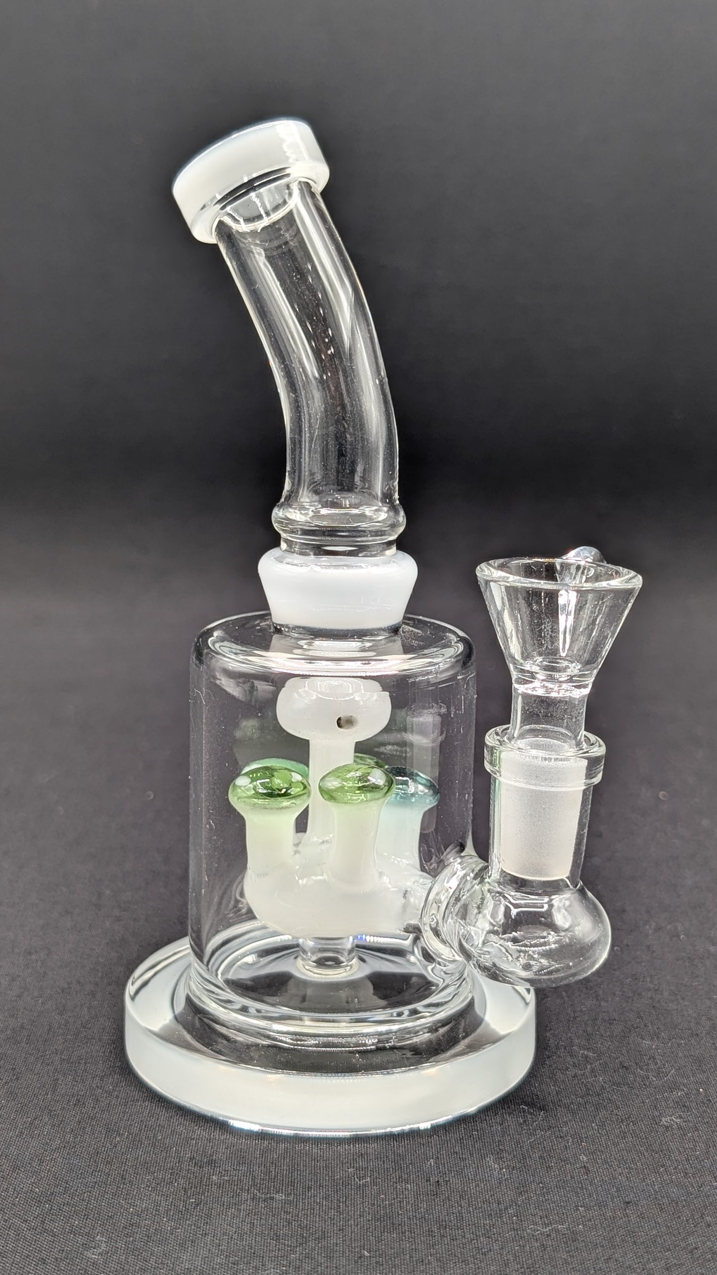 6" Glass Water Pipe Bong Bent Neck Perc Mushroom Center WH