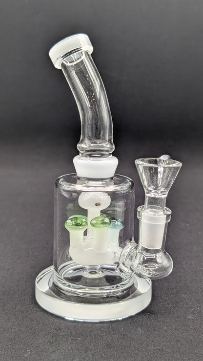 6" Glass Water Pipe Bong Bent Neck Perc Mushroom Center WH