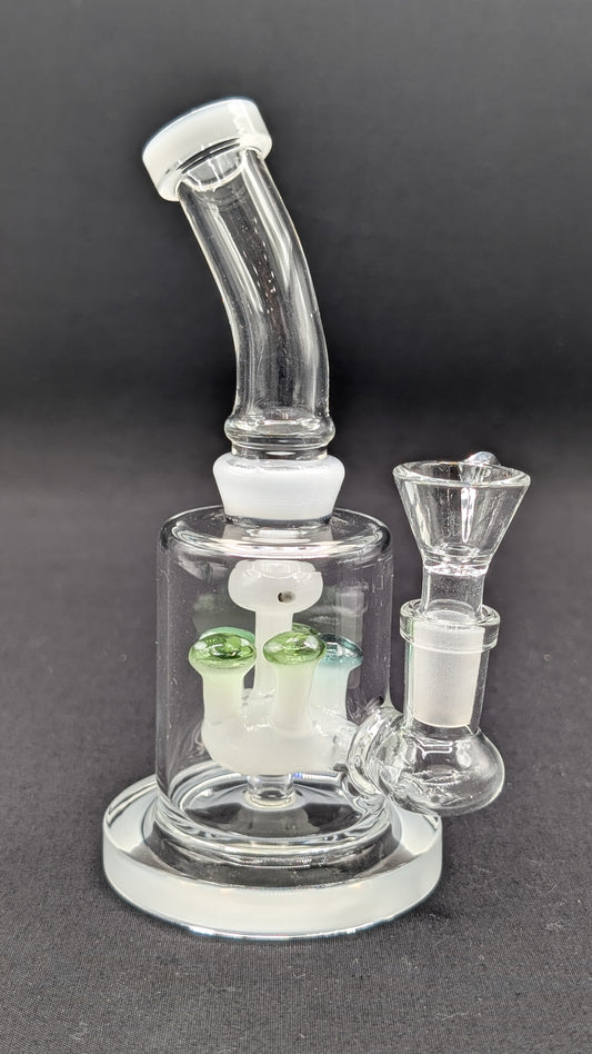 6" Glass Water Pipe Bong Bent Neck Perc Mushroom Center WH