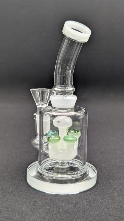 6" Glass Water Pipe Bong Bent Neck Perc Mushroom Center WH