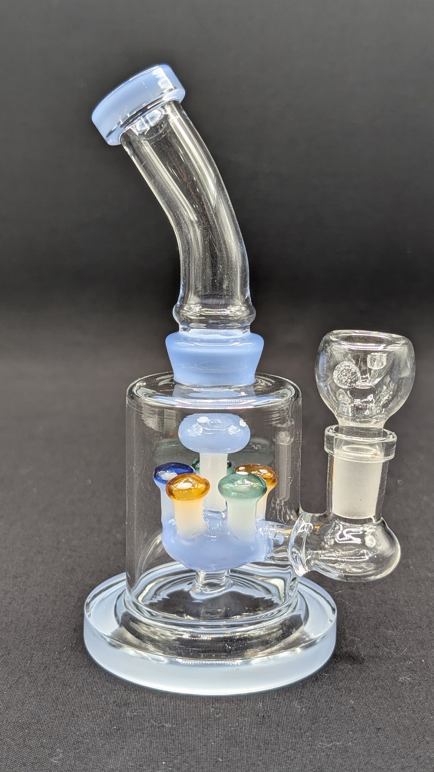 6" Glass Water Pipe Bong Bent Neck Perc Mushroom Center LB
