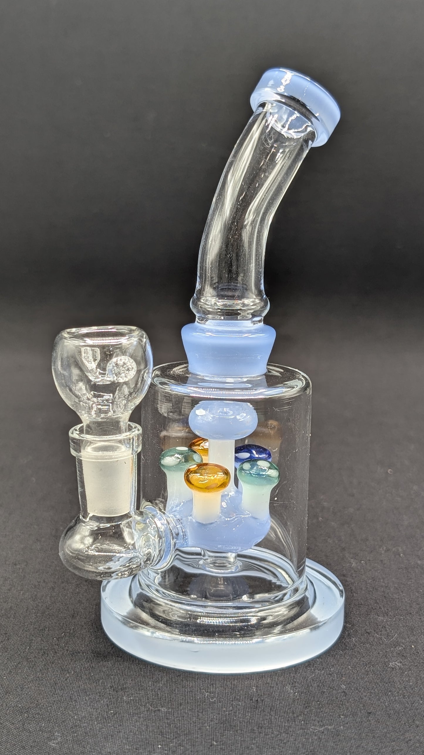 6" Glass Water Pipe Bong Bent Neck Perc Mushroom Center LB