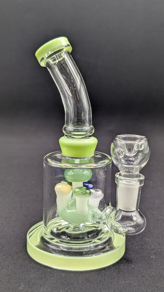 6" Glass Water Pipe Bong Bent Neck Perc Mushroom Center GR