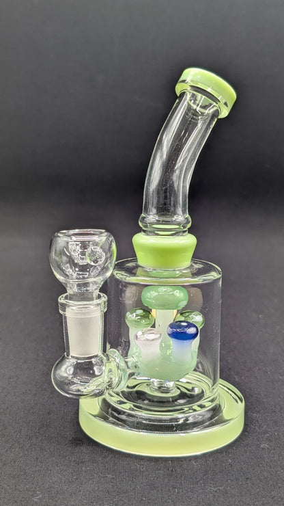 6" Glass Water Pipe Bong Bent Neck Perc Mushroom Center GR