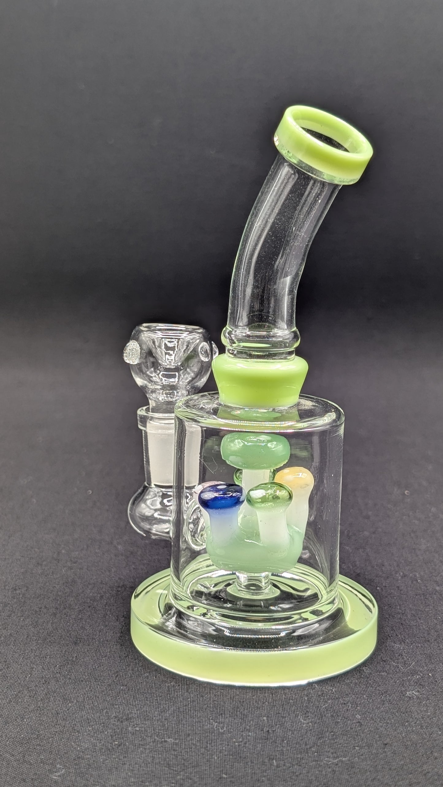 6" Glass Water Pipe Bong Bent Neck Perc Mushroom Center GR