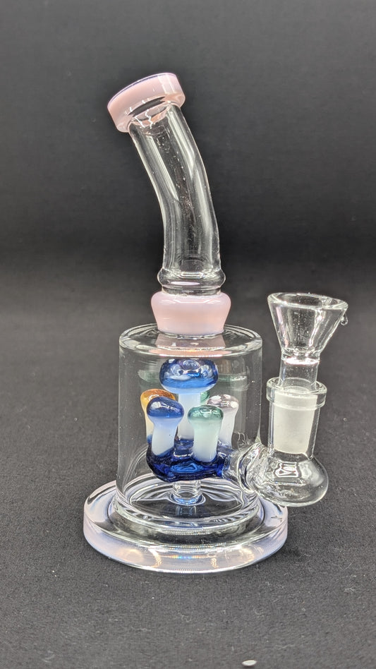 6" Glass Water Pipe Bong Bent Neck Perc Mushroom Center PK