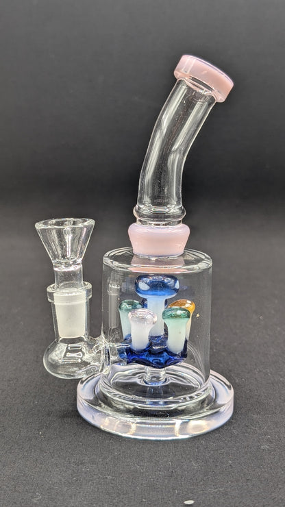 6" Glass Water Pipe Bong Bent Neck Perc Mushroom Center PK