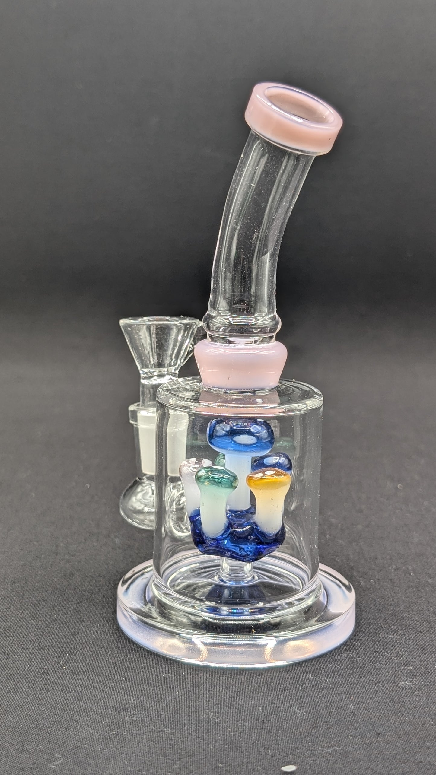 6" Glass Water Pipe Bong Bent Neck Perc Mushroom Center PK