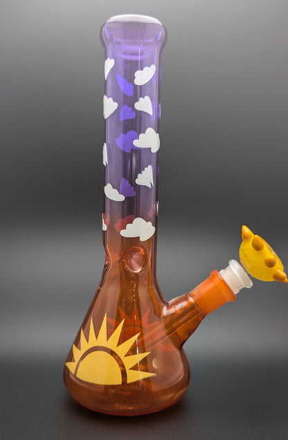 10" Glass Water Pipe Bong Sky and Sun w/ 6 Cut Downstem PU