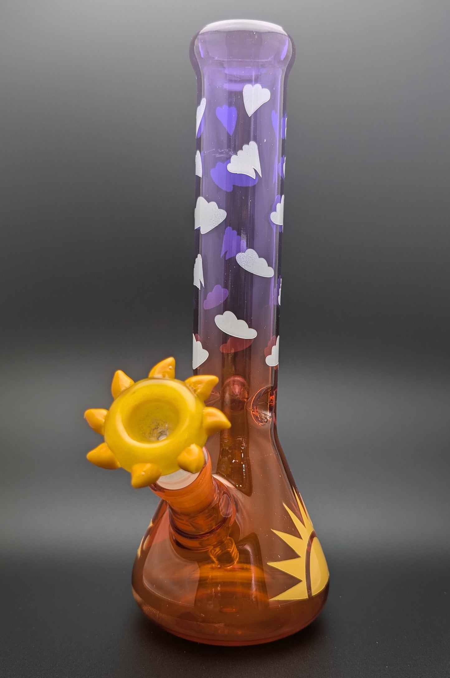 10" Glass Water Pipe Bong Sky and Sun w/ 6 Cut Downstem PU