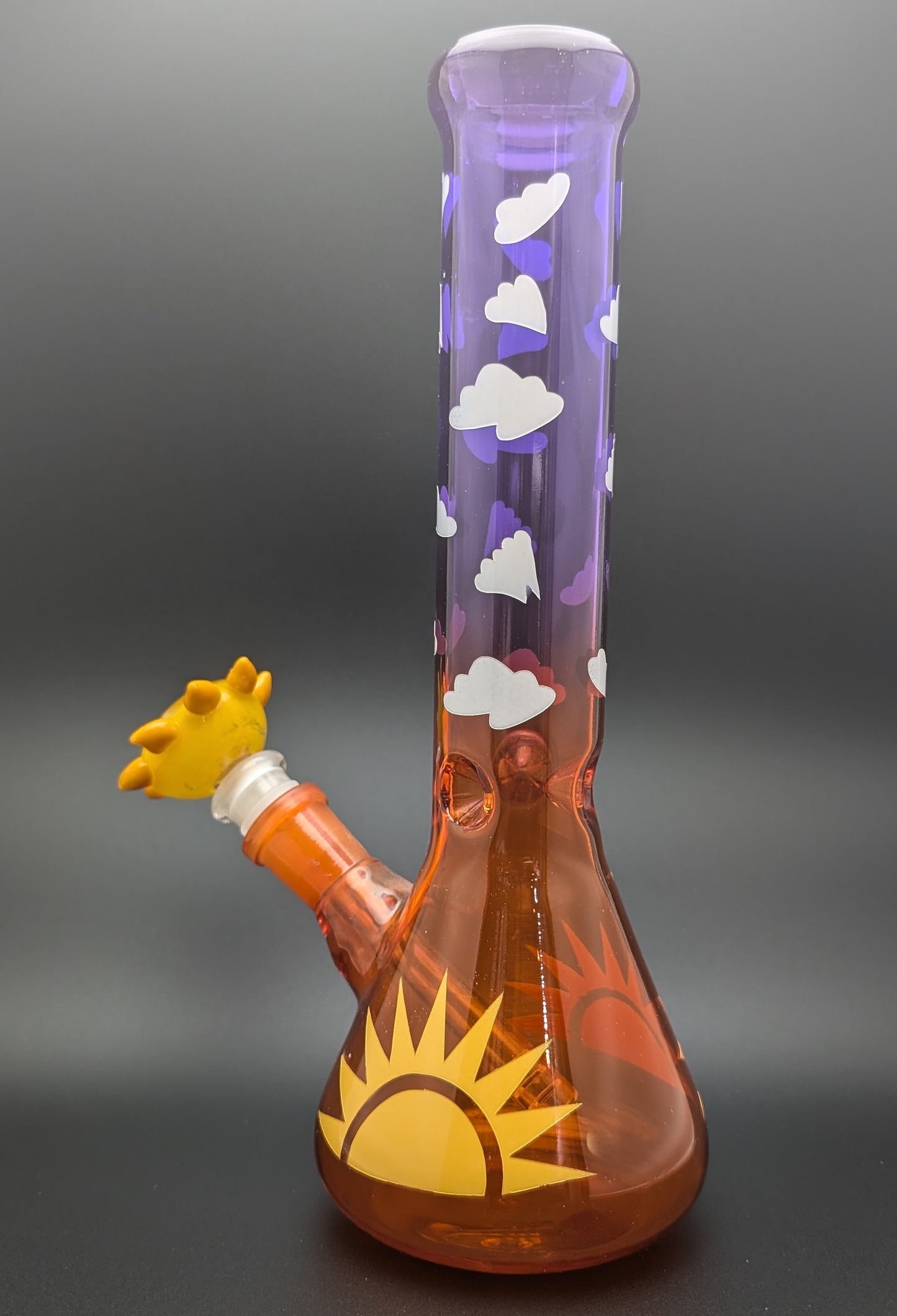 10" Glass Water Pipe Bong Sky and Sun w/ 6 Cut Downstem PU