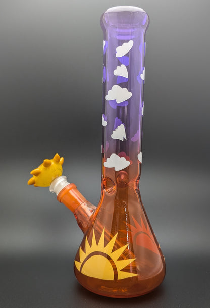 10" Glass Water Pipe Bong Sky and Sun w/ 6 Cut Downstem PU