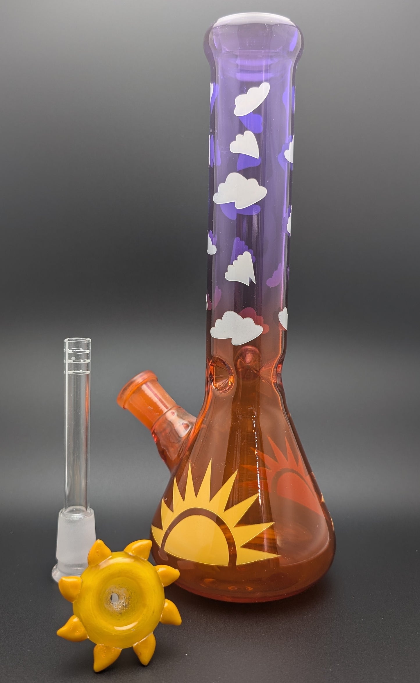 10" Glass Water Pipe Bong Sky and Sun w/ 6 Cut Downstem PU