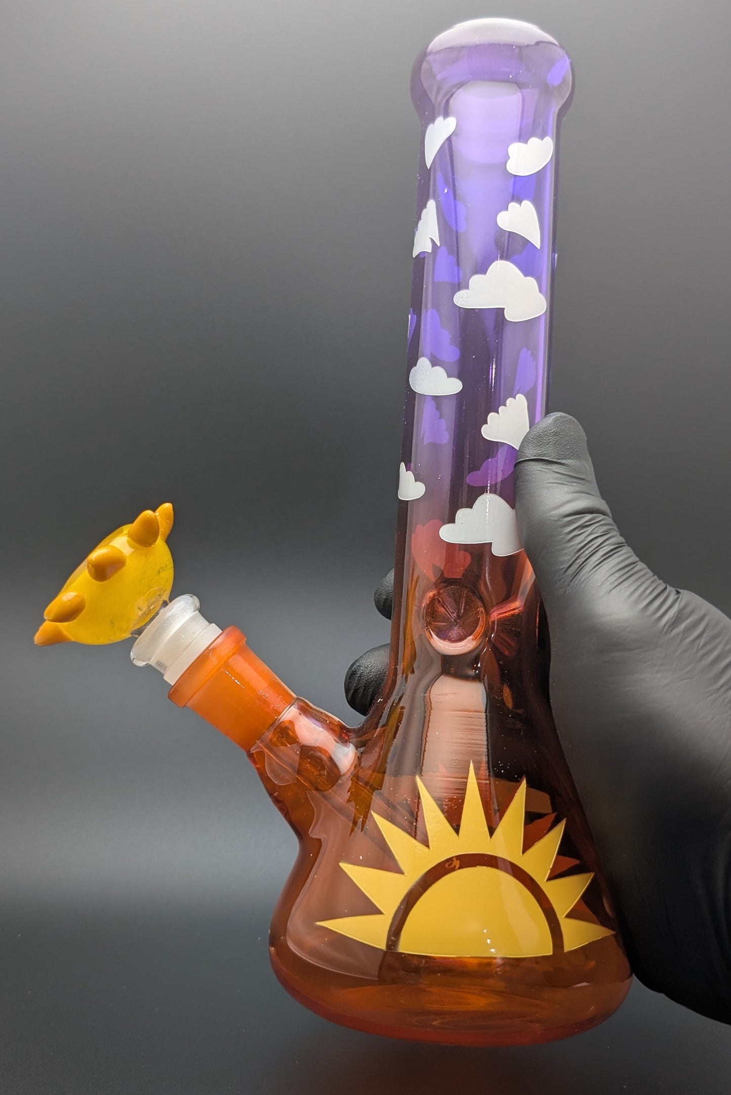 10" Glass Water Pipe Bong Sky and Sun w/ 6 Cut Downstem PU