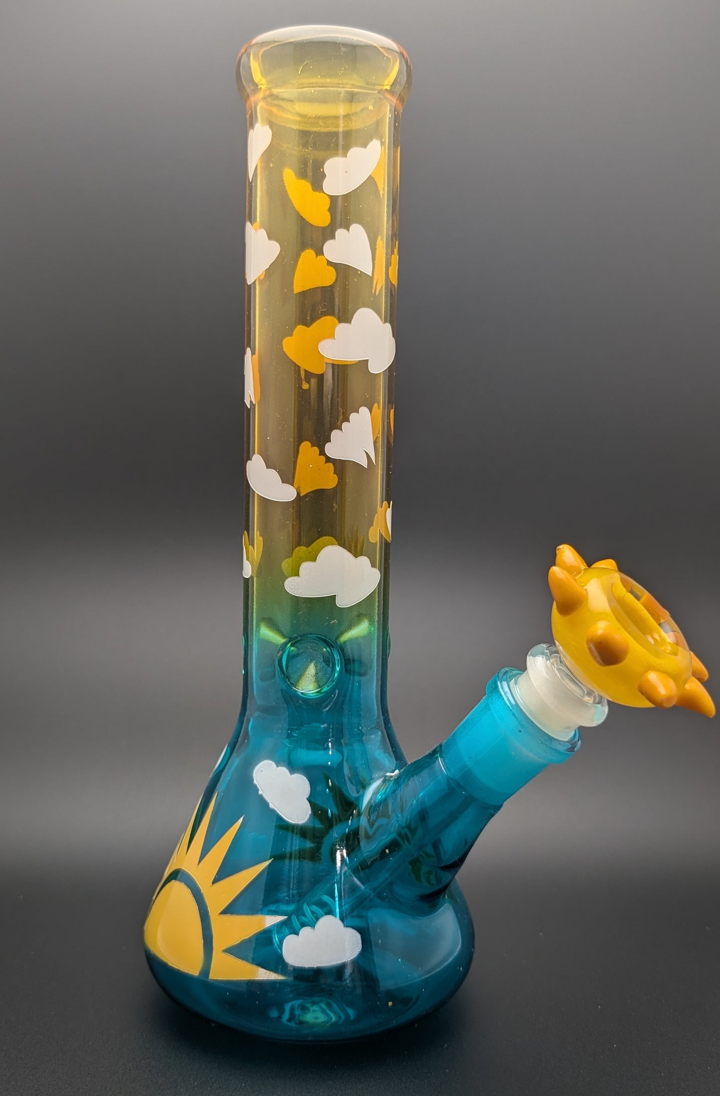 10" Glass Water Pipe Bong Sky and Sun w/ 6 Cut Downstem SK