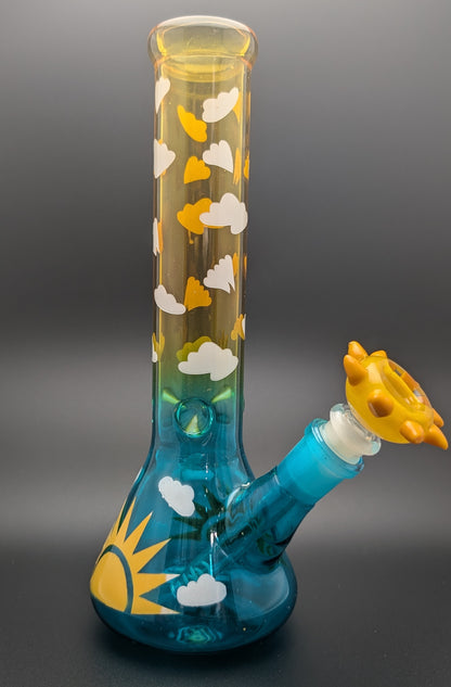 10" Glass Water Pipe Bong Sky and Sun w/ 6 Cut Downstem SK