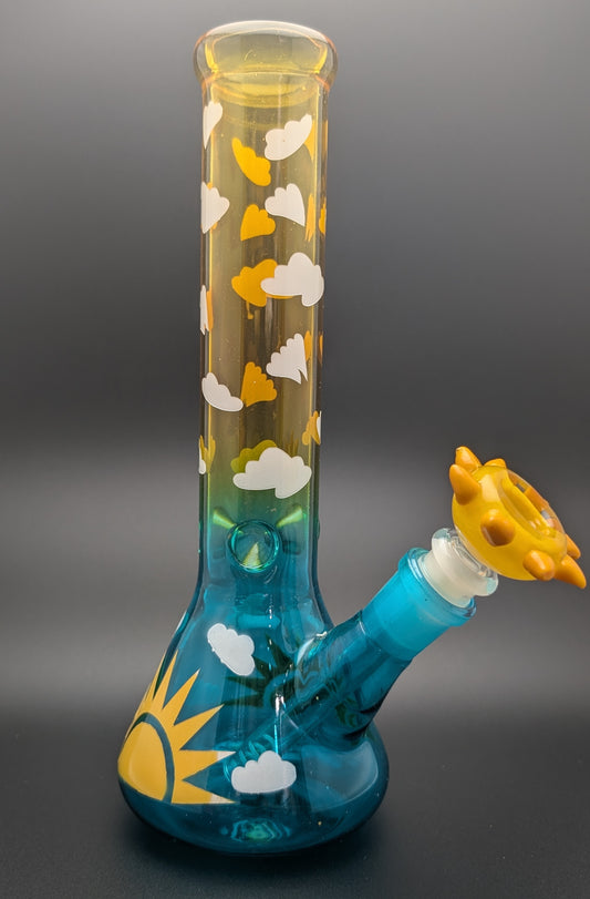 10" Glass Water Pipe Bong Sky and Sun w/ 6 Cut Downstem SK