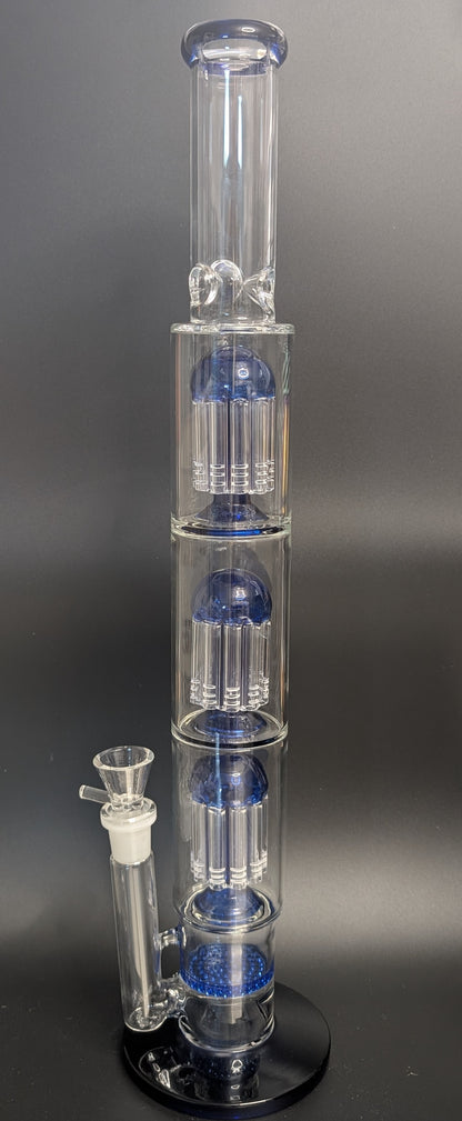 20.5" Glass Water Pipe Bong Clear Triple Perc Blue