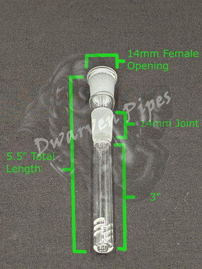 3" 6 Cut Glass Downstem 14MM Male to 14MM Female Opening