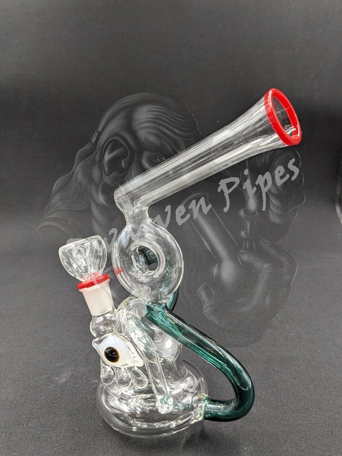 7" Glass Water Pipe Bong Tubes with Eye Green 02